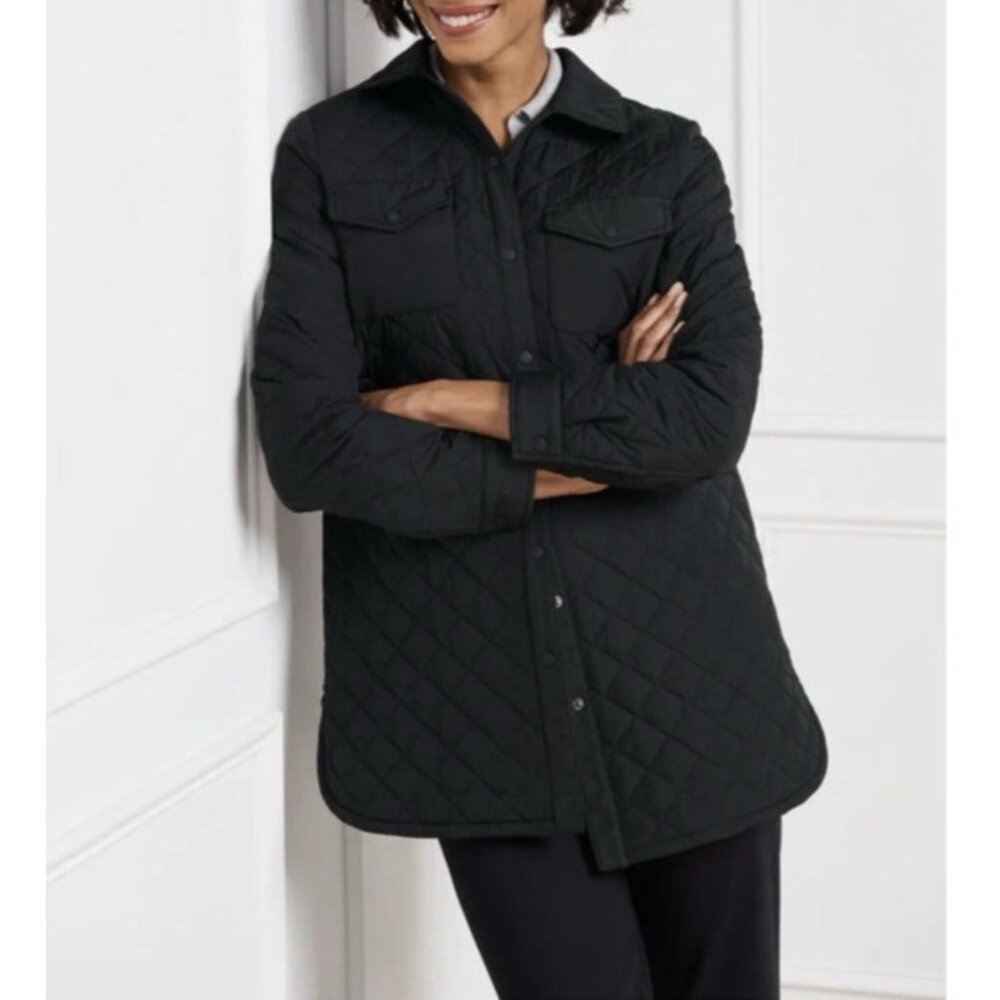 Talbot's Quilted Puffer Coat PM Petite Medium Mid Length Black W Pockets